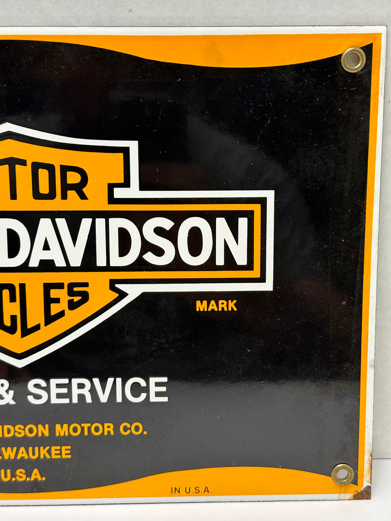 Vintage Harley Davidson Motorcyles Dealer Porcelain Enamel Gas Pump Sign 12"x8"   - TvMovieCards.com