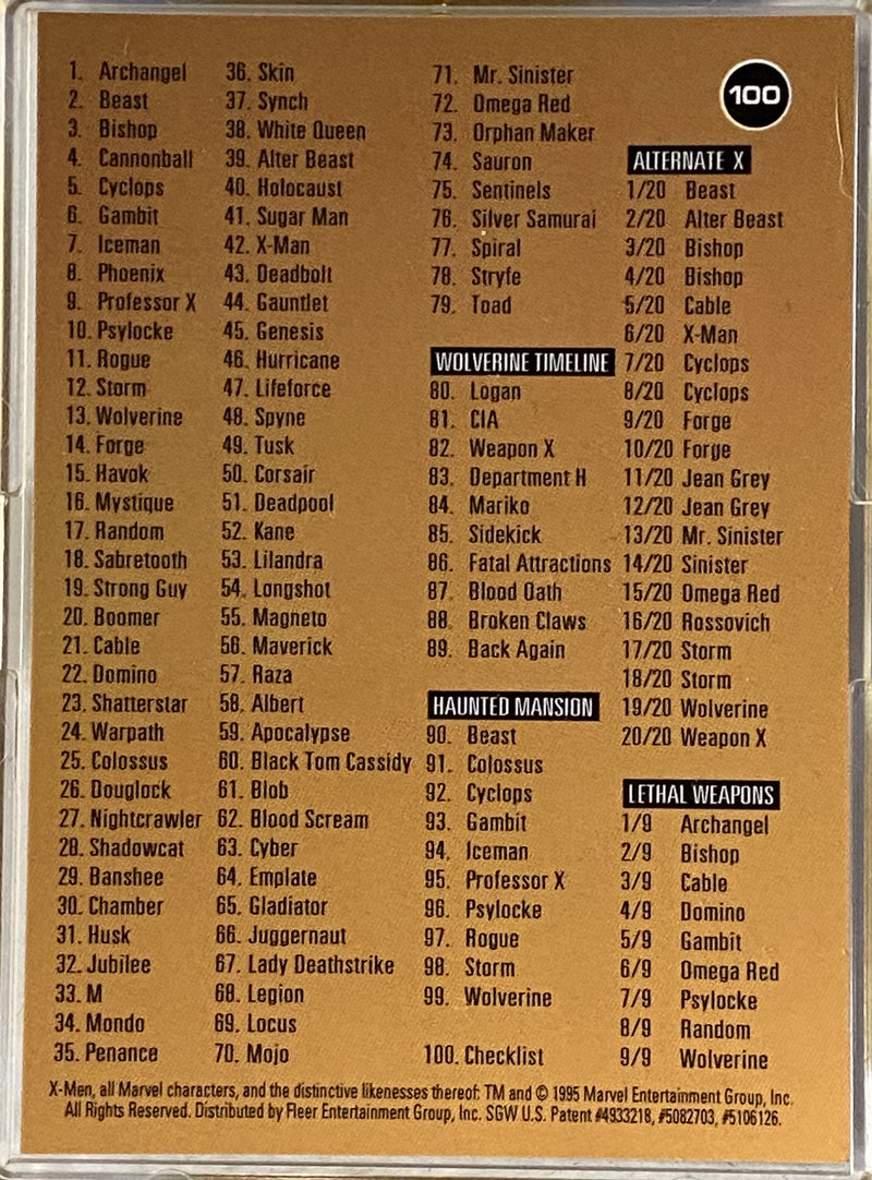 1995 Fleer Ultra X-Men All Chromium Base Trading Card Set 100 Cards   - TvMovieCards.com
