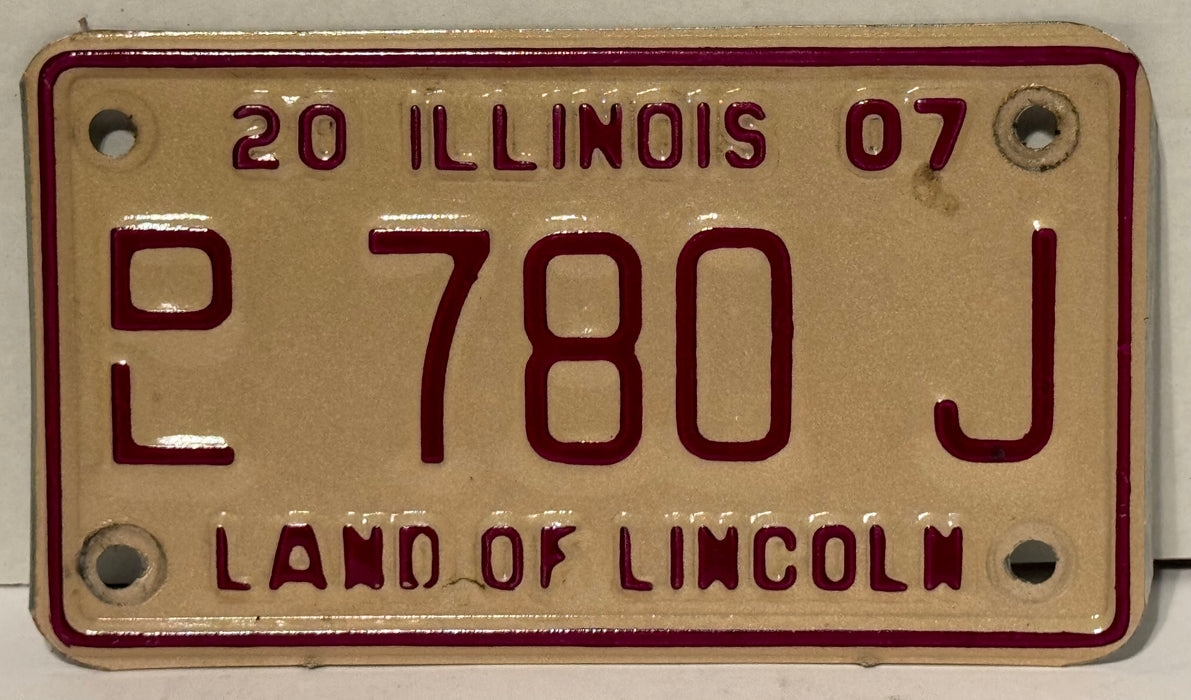 2007 Illinois Motorcycle Dealer Dealership License Plate DL 780J Harley Davidson   - TvMovieCards.com