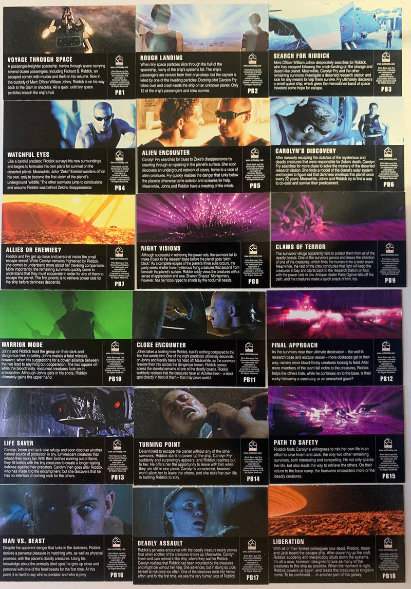 Chronicles of Riddick Movie Pitch Black Chase Card Set 18 Cards PB1 - PB18 2004   - TvMovieCards.com