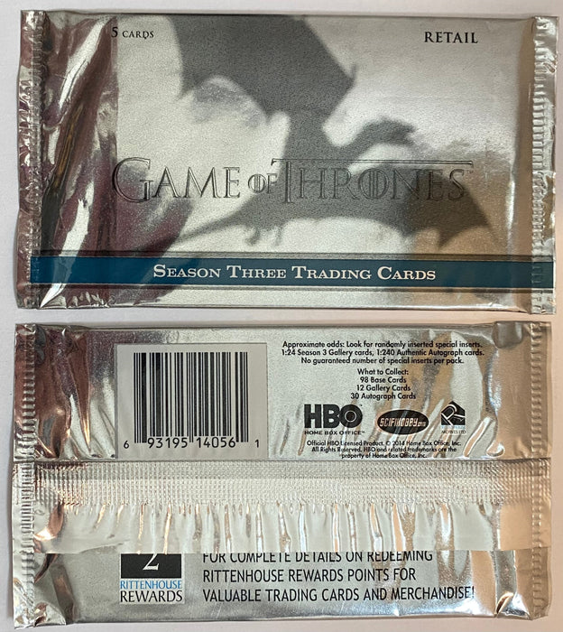 2014 Game of Thrones Season Three 3 Retail Trading Card Lot of 10 Sealed Packs   - TvMovieCards.com