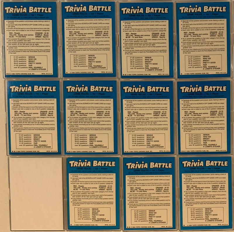 Trivia Battle Vintage Card Set 132 Cards and 11 Stickers 1984 Topps   - TvMovieCards.com