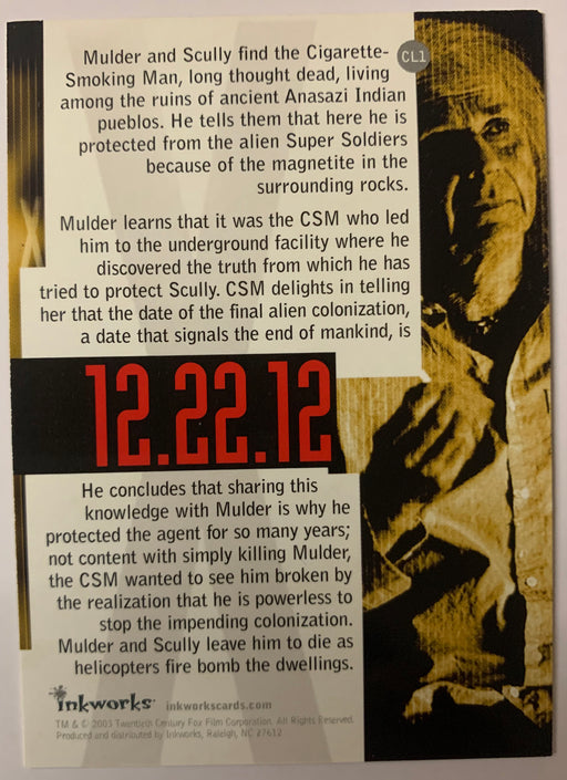 The X-Files Season 9 Case Loader Chase Card  CL1  Smoking Man Inkworks 2003   - TvMovieCards.com