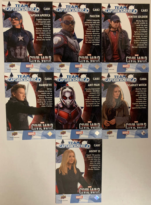 Captain America Civil War Team Captain Chase Card Set 7 Cards CAB-1 - CAB-7  UD   - TvMovieCards.com