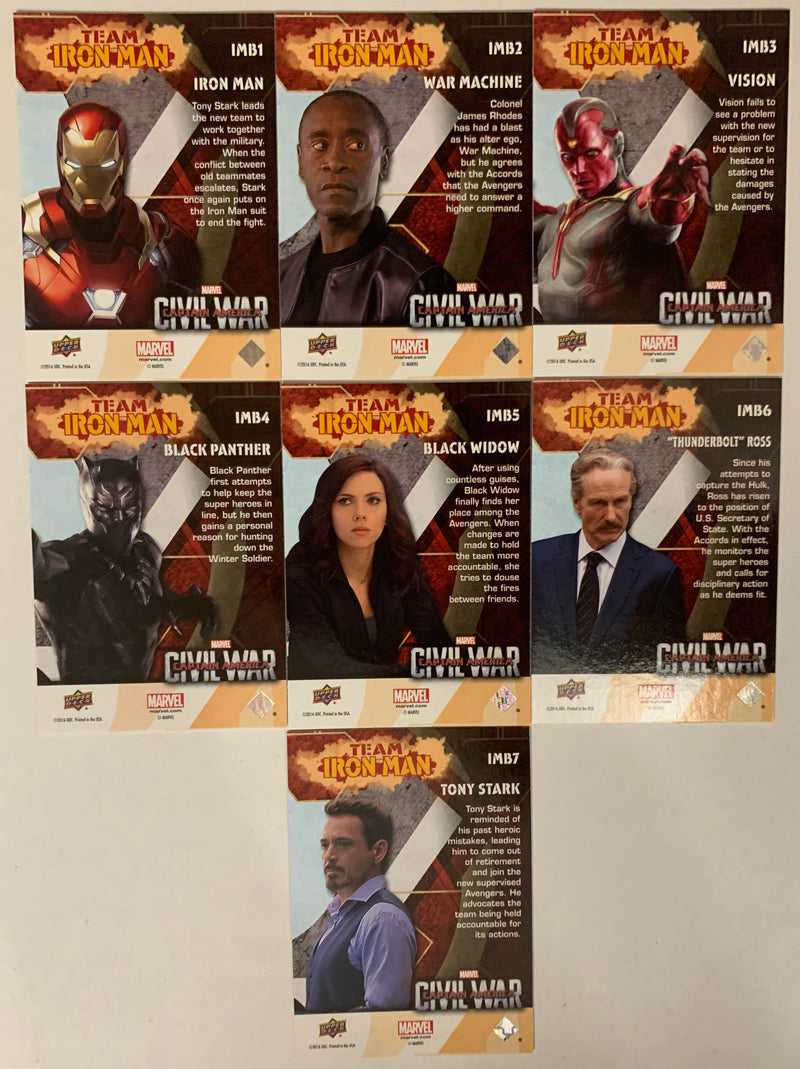 Captain America Civil War Team Iron Man Chase Card Set 7 Cards IMB-1 - IMB-7 UD - TvMovieCards.com