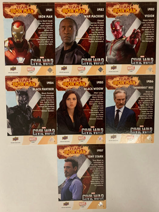 Captain America Civil War Team Iron Man Chase Card Set 7 Cards IMB-1 - IMB-7  UD 2016   - TvMovieCards.com