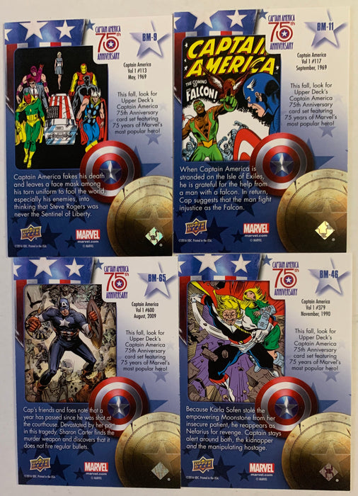 4 Captain America Silver Foil 75th Best Moments Card  4 Cards BM9 BM11 BM46 BM65 UD 2016   - TvMovieCards.com