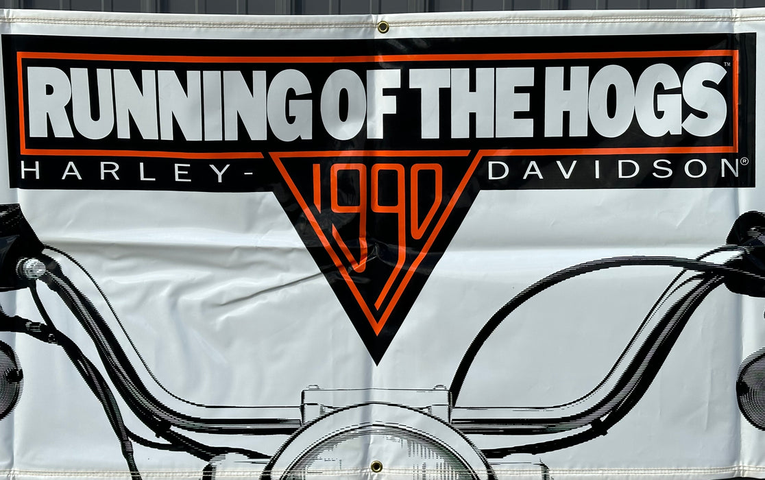 1990 Harley Davidson Dealer Showroom Banner "Running of the Hogs" 32" x 96"   - TvMovieCards.com