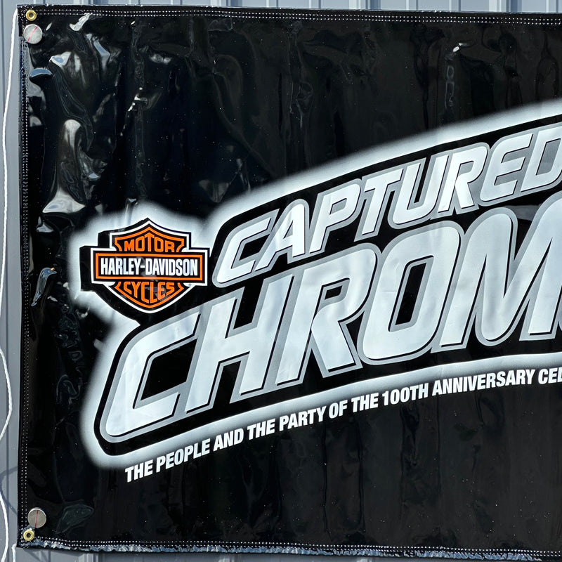 2004 Harley Davidson Dealer Showroom Banner "Captured on Chrome" 36" x 96"   - TvMovieCards.com