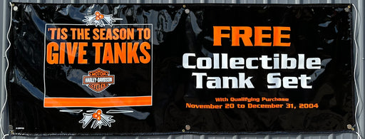 2004 Harley Davidson Dealer Showroom Banner Tis the Season To Give Tanks 36 x 96   - TvMovieCards.com