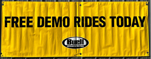 Buell American Motorcycle Dealer Showroom Banner "Free Demo Rides" 36 x 96   - TvMovieCards.com