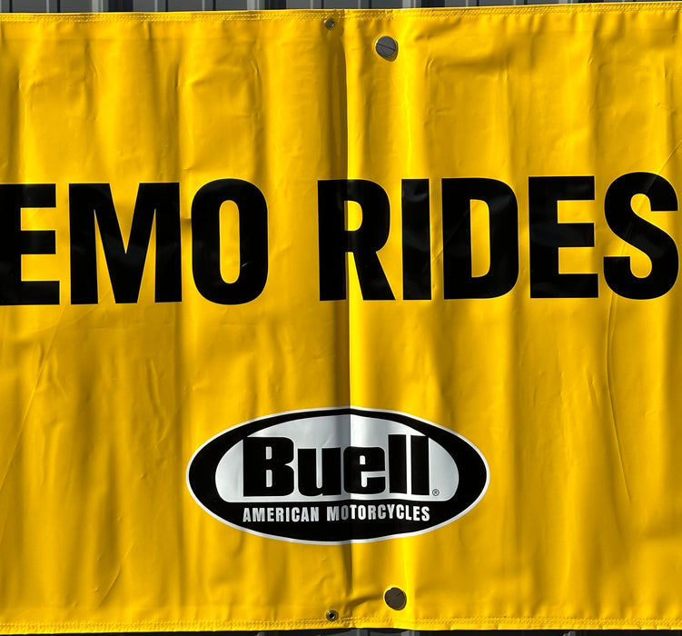 Buell American Motorcycle Dealer Showroom Banner "Free Demo Rides" 36 x 96   - TvMovieCards.com