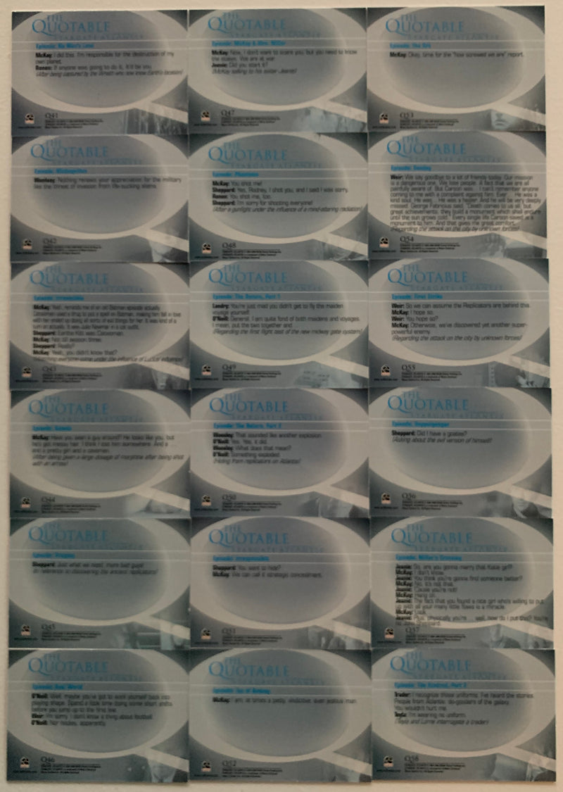 Stargate Atlantis Season 3 Three Quotable Chase Card Set Q41 - Q58 Rittenhouse 2 - TvMovieCards.com