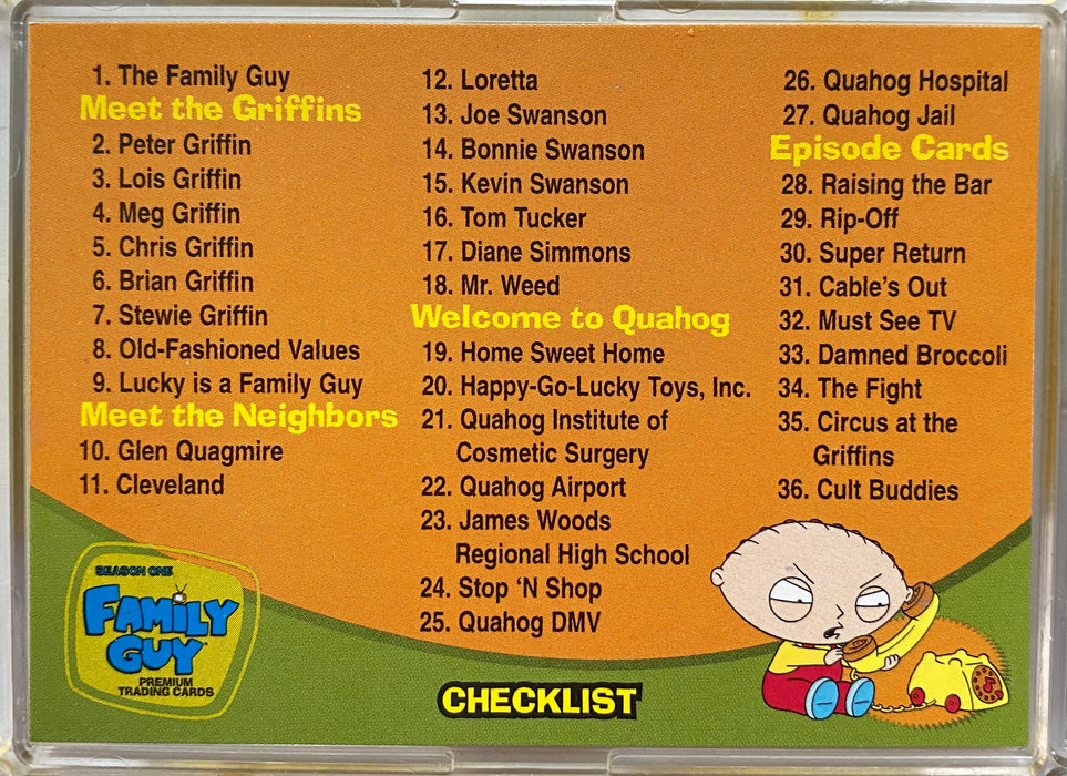 Family Guy Season 1 One Trading Base Card Set 72 Cards Inkworks, 2005   - TvMovieCards.com