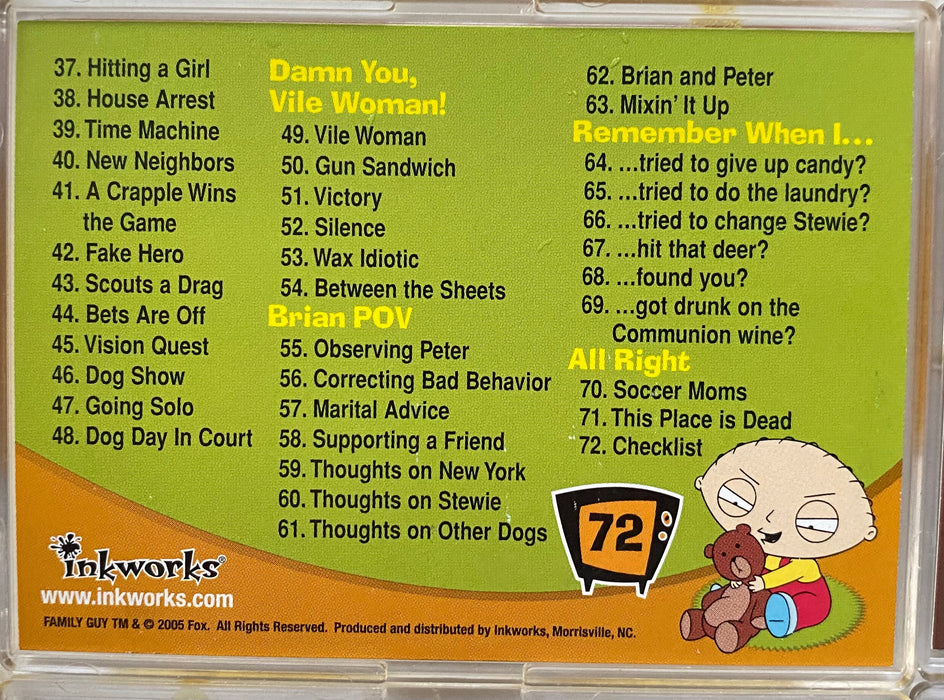 Family Guy Season 1 One Trading Base Card Set 72 Cards Inkworks, 2005   - TvMovieCards.com