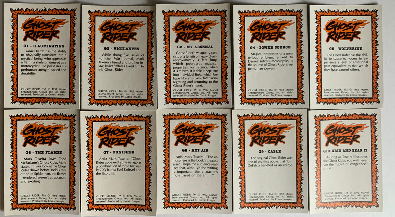 Ghost Rider Series 2 Glow In The Dark Chase Card Set G1 - G10 Comic Images 1992   - TvMovieCards.com