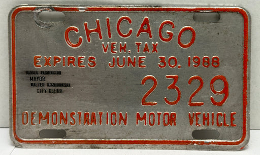 1988 Chicago Illinois Tax Tag Demonstration Motor Vehicle License Plate   - TvMovieCards.com