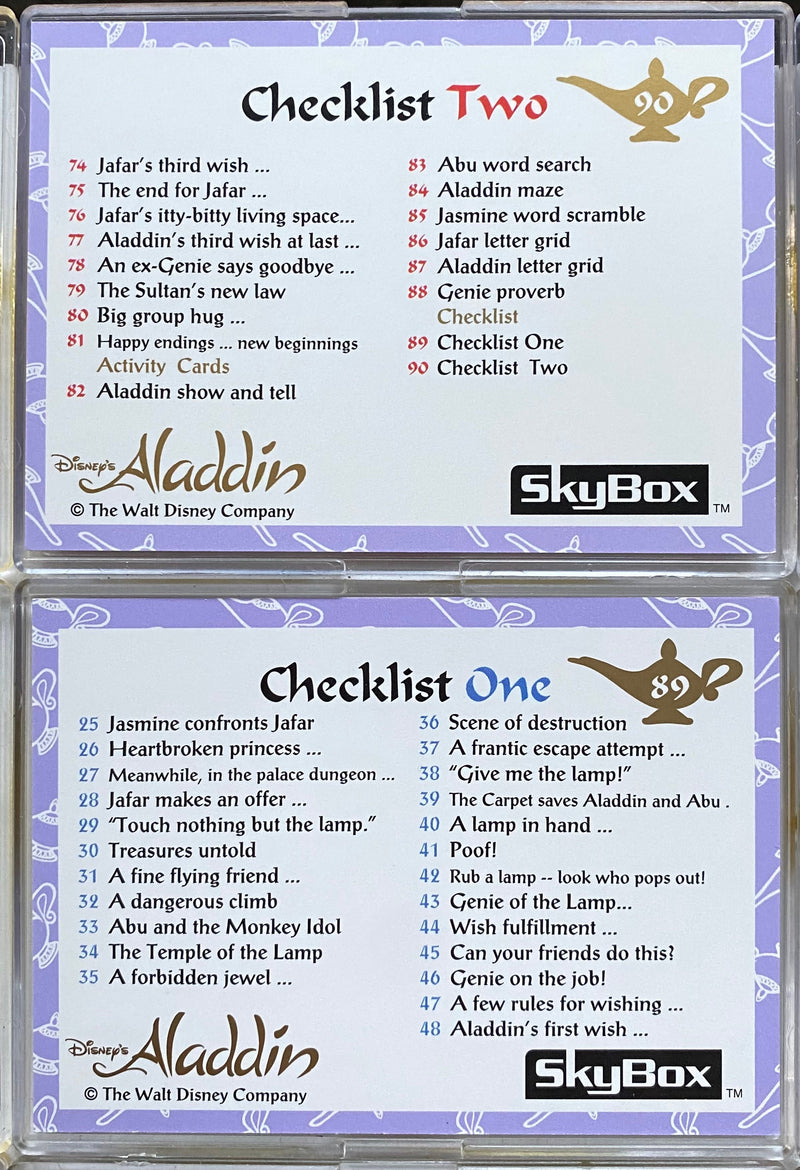 Aladdin Disney Movie Base Trading Card Set 90 Cards Skybox 1993   - TvMovieCards.com
