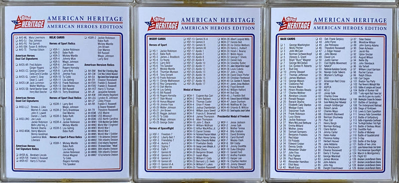 American Heritage Heroes Base Trading Card Set 125 Cards Topps 2009   - TvMovieCards.com