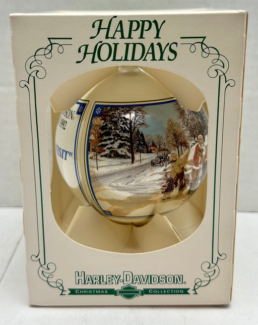 1992 Harley Davidson Ball Glass Happy Holiday Ornament "A Surprise Visit"   - TvMovieCards.com