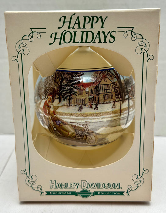 1992 Harley Davidson Ball Glass Happy Holiday Ornament "A Surprise Visit"   - TvMovieCards.com