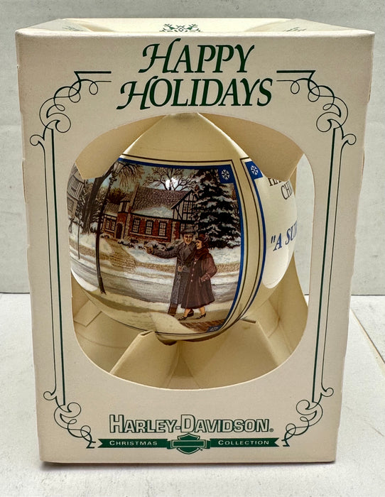 1992 Harley Davidson Ball Glass Happy Holiday Ornament "A Surprise Visit"   - TvMovieCards.com