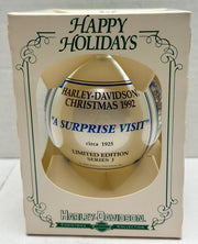 1992 Harley Davidson Ball Glass Happy Holiday Ornament "A Surprise Visit"   - TvMovieCards.com