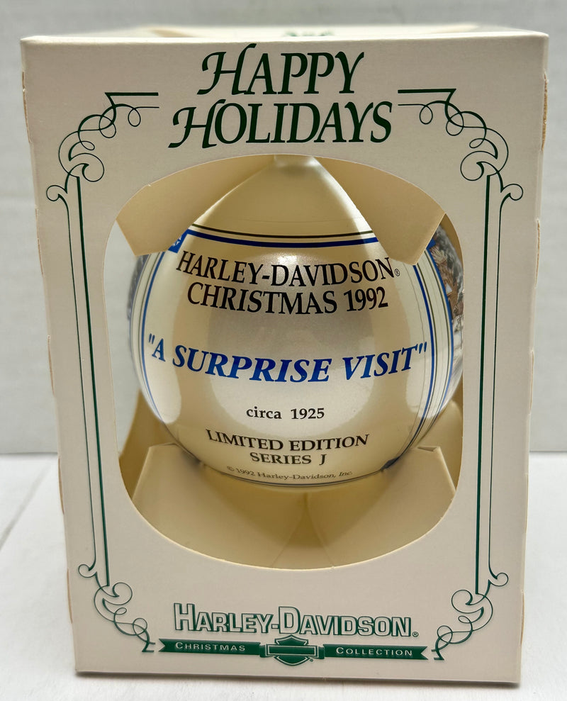 1992 Harley Davidson Ball Glass Happy Holiday Ornament "A Surprise Visit"   - TvMovieCards.com