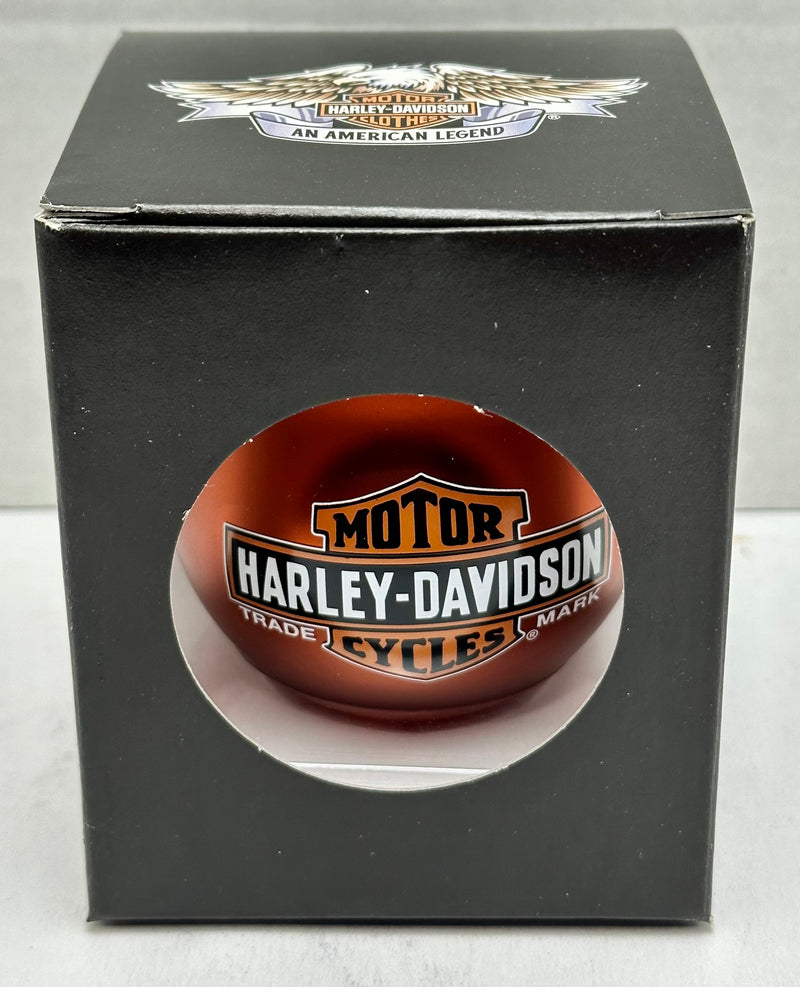 2009 Harley Davidson Ball Glass Happy Holiday Ornament 96916-10V Orange   - TvMovieCards.com