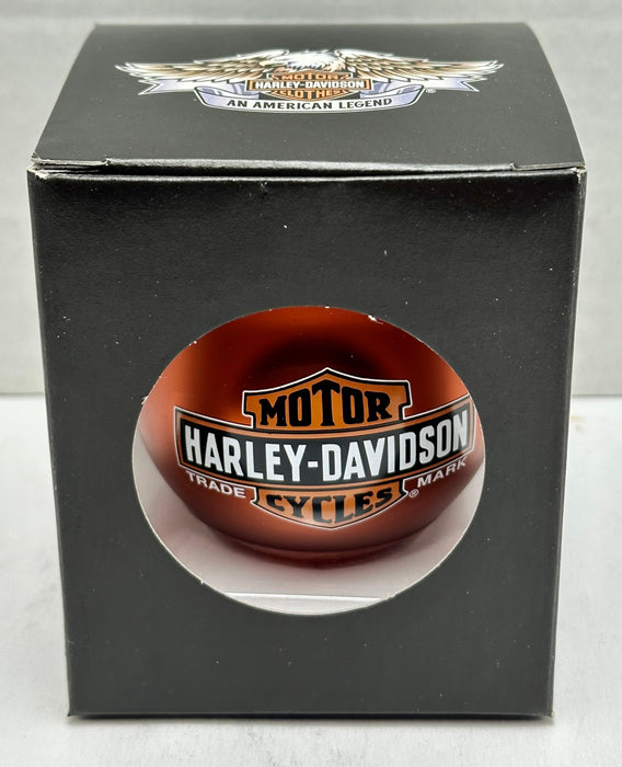 2009 Harley Davidson Ball Glass Happy Holiday Ornament 96916-10V Orange   - TvMovieCards.com