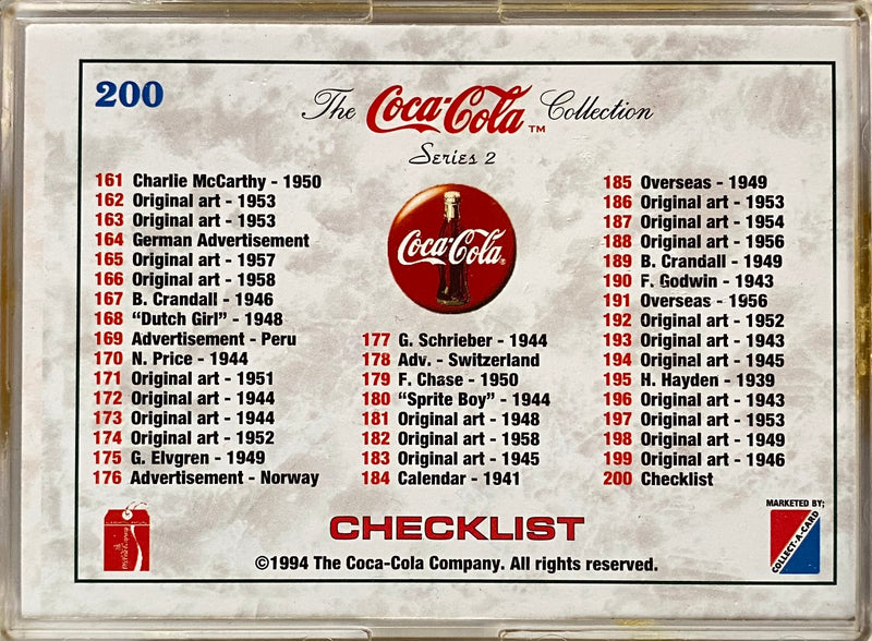 Coca-Cola Collection Series 2 Base Card Set 100 Cards Collect-a-Card 1994   - TvMovieCards.com