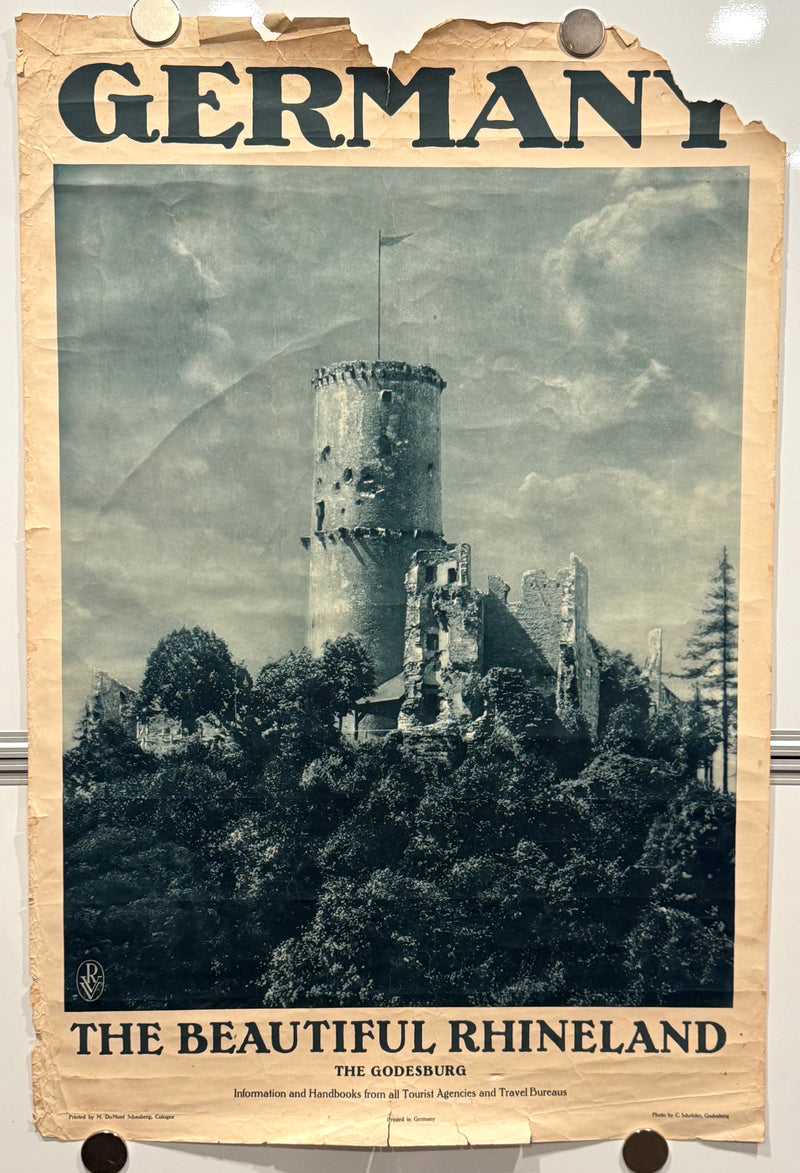 1930s Germany Original Travel Tourism Poster Godesburg Castle 19x29 - TvMovieCards.com