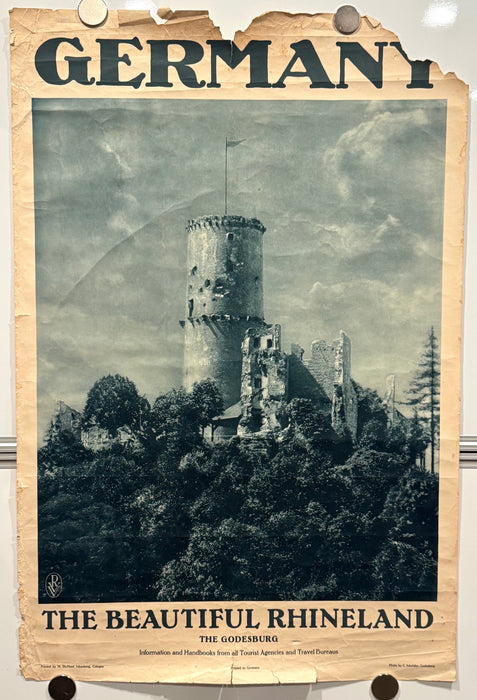 1930s Germany Original Travel Tourism Poster Godesburg Castle 19x29 - TvMovieCards.com