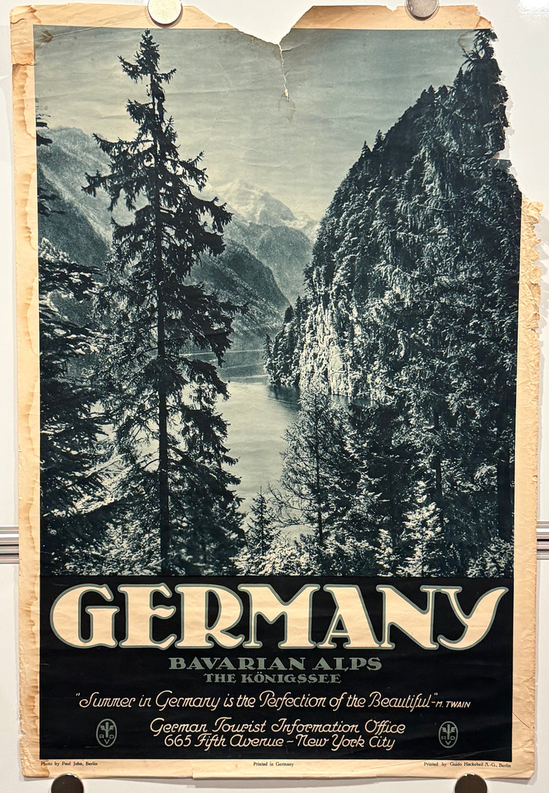 1930s Germany Original Travel Tourism Poster Bavarian Alps 19x29 - TvMovieCards.com