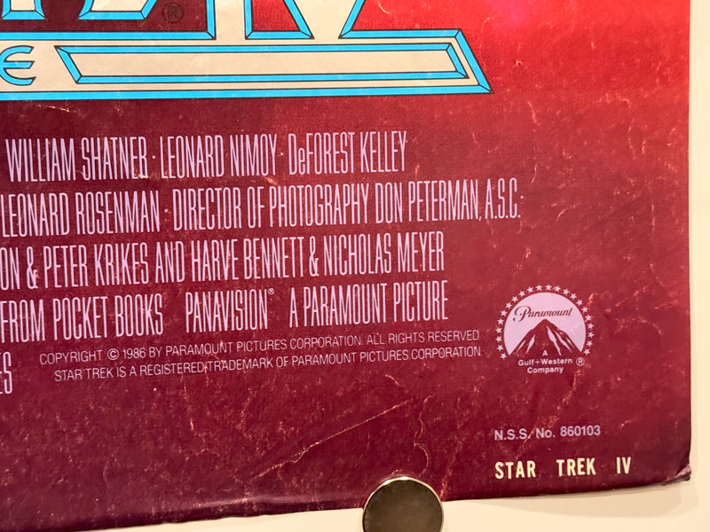 1986 Star Trek IV The Voyage Home 1SH Movie Poster 27 x 41 William Shatner - TvMovieCards.com