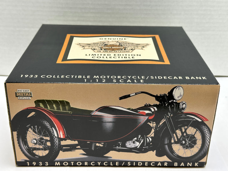 Harley Davidson 1933 Black Motorcycle Sidecar Coin Bank 1/12 Diecast 99198-94V   - TvMovieCards.com