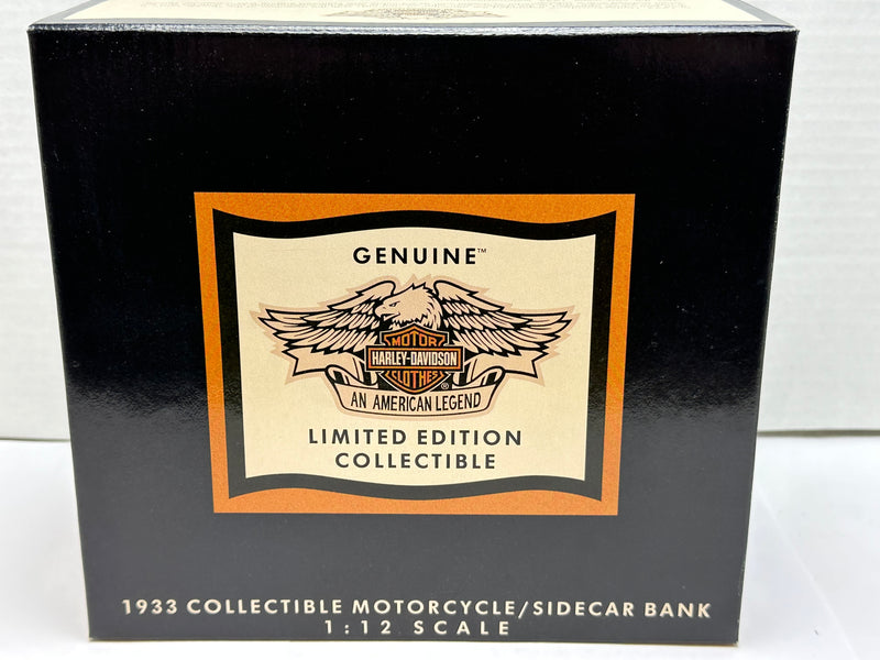 Harley Davidson 1933 Black Motorcycle Sidecar Coin Bank 1/12 Diecast 99198-94V   - TvMovieCards.com