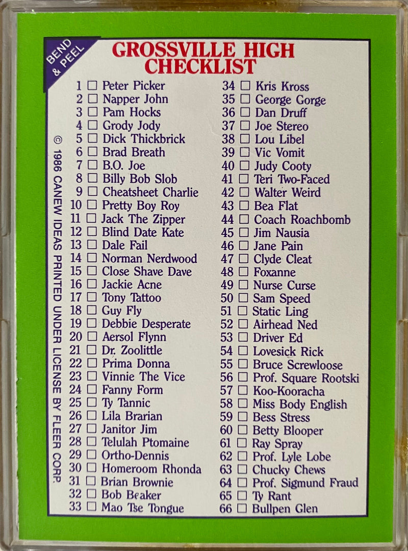 1986 Grossville High Base Trading Card Set of 66 Cards Fleer   - TvMovieCards.com