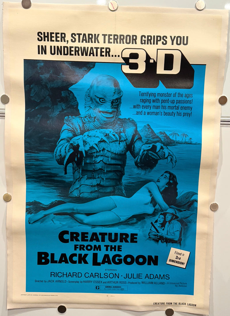 1972 Creature from the Black Lagoon 3-D 1SH Linen Backed Movie Poster 27x41 Rich - TvMovieCards.com