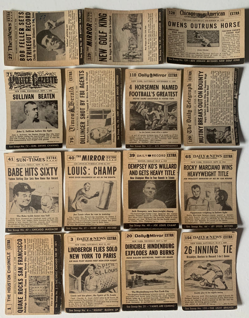 Scoop Newspaper Vintage Card set 156 Cards Babe Ruth Hogan Boxing Sports Topps 1 - TvMovieCards.com