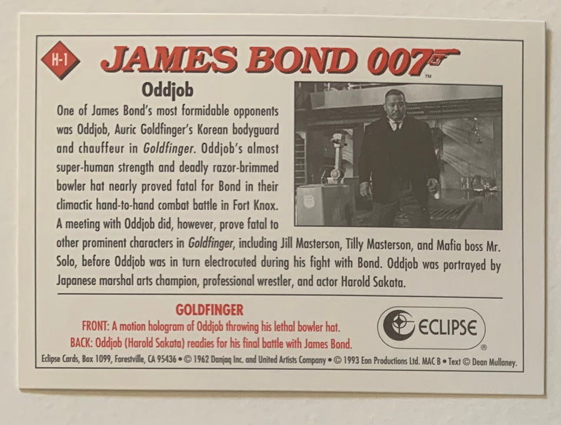 James Bond Series 1 Eclipse Silver Hologram Chase Card H-1 Oddjob Harold Sakata   - TvMovieCards.com