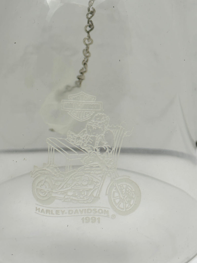 1991 Harley Davidson Etched Glass Christmas Holiday Bell Santa/Motorcycle   - TvMovieCards.com