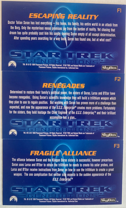 Star Trek Generations Cinema Foil Chase Card Set 3 cards F1 - F3 Skybox 1995 - TvMovieCards.com