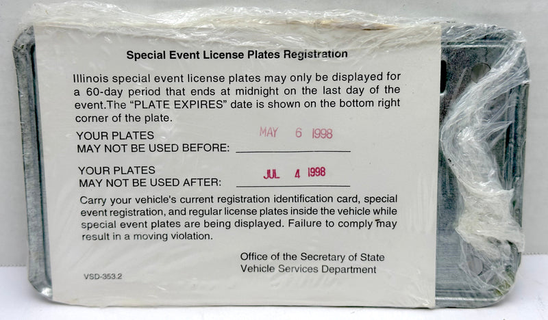 1998 Illinois Motorcycle Specialty License Plate National Law Enforcement   - TvMovieCards.com