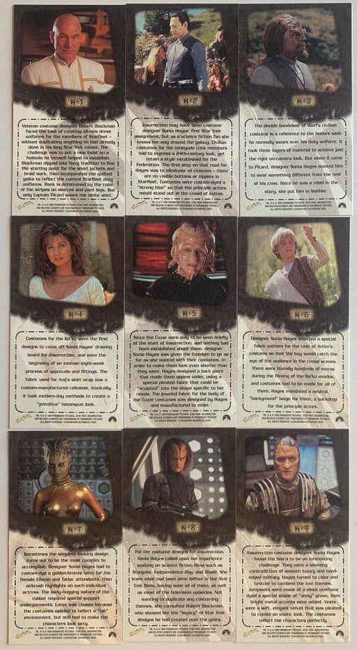 Star Trek Insurrection Wardrobe Chase Card Set W-1 - W-9 Skybox 1998 - TvMovieCards.com