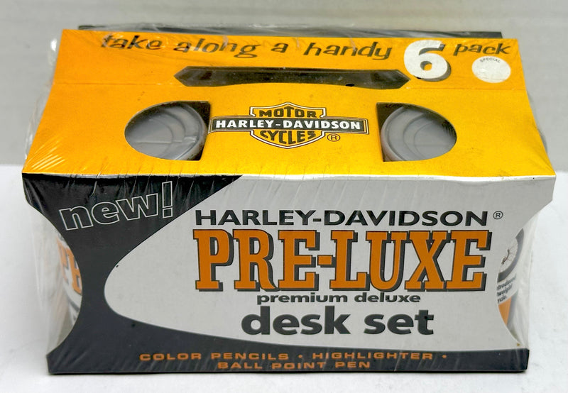 Harley Davidson Pre-Luxe Deluxe 6 Pack Oil Can Desk Set Color Pencils Pen   - TvMovieCards.com