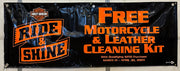 Harley Davidson Dealer Showroom Banner "Ride & Shine Free Cleaning Kit" 36" x 94   - TvMovieCards.com
