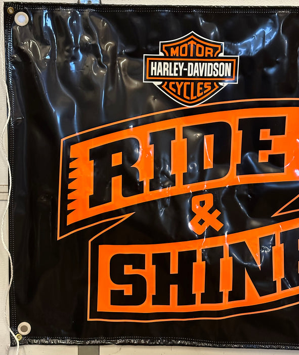 Harley Davidson Dealer Showroom Banner "Ride & Shine Free Cleaning Kit" 36" x 94   - TvMovieCards.com