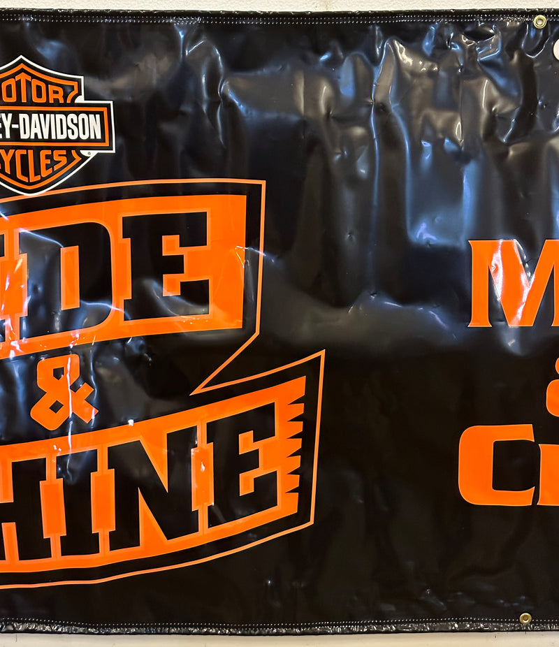 Harley Davidson Dealer Showroom Banner "Ride & Shine Free Cleaning Kit" 36" x 94   - TvMovieCards.com