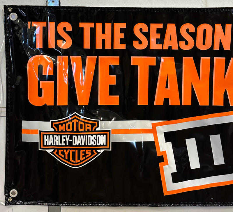 Harley Davidson Dealer Showroom Banner Tis the Season To Give Tanks III 36 x 94   - TvMovieCards.com